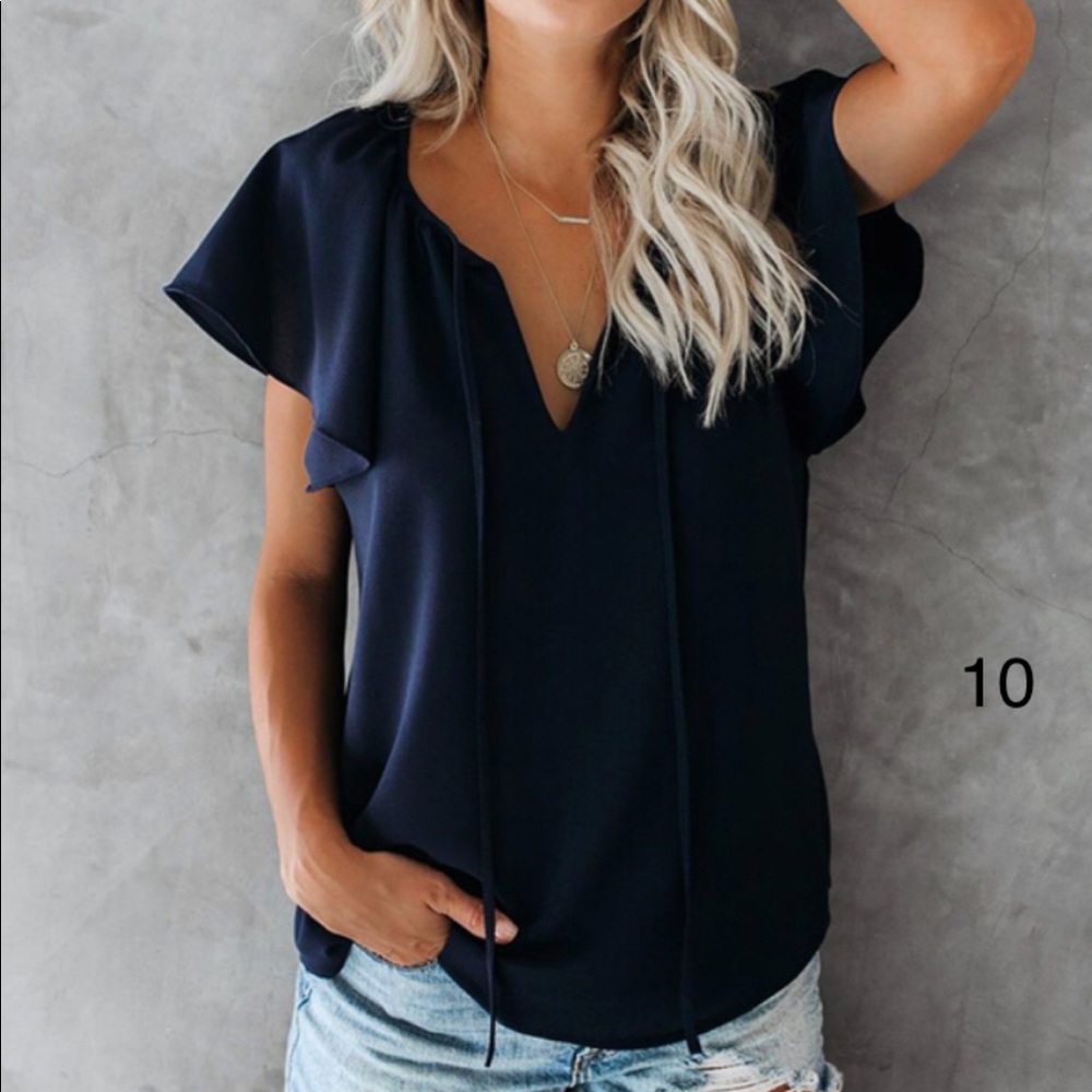 *3 for $30* Navy Blue Loose Fitted V-Neck Top Ties